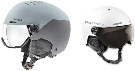 uvex Wanted Visor - Skihelm für Damen und Herren - mit Visier - individuelle Größenanpassung - Glacier - Rhino matt - 54-58 cm & Black Crevice Skihelm mit Visier