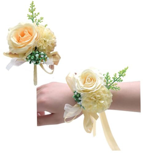 Wisafory 2 Stück Handgelenk Blume Corsage Boutonniere Set Hochzeit Ansteckblumen Braut Brautjungfer Blume Armband Knopflochblumen Brautschmuck Accessoires für Hochzeit Abschlussball Gelb