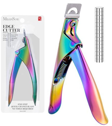 MelodySusie Acrylic Nail Clippers with 15Pcs Magnets Tip Cutters for Fake Gel Nails Sharp Professional Manicure Pedicure with Length Measurement Trimmer Nail Care Tools (Colorful)