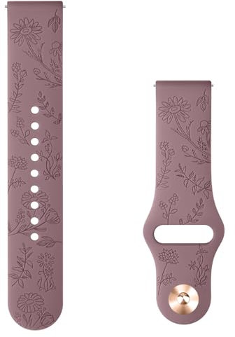 Vancle Uhrenarmband 20mm für Damen Herren, Weiches Silikonarmband mit Eingravierten Blumen, Sport Ersatzarmbänder Zubehör Kompatibel mit 20mm Smartwatches