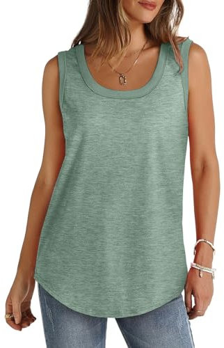 Women's Tank Tops Loose Fit Cotton Solid Color Gym Vest Tops Casual Sleeveless Round Neck Longline Cami Lightweight Soft Sports Vests Summer for Ladies and Girls