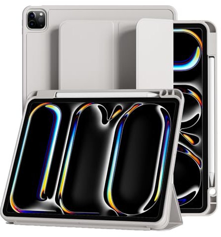 JKSML Hülle für iPad Pro 11 Zoll (M4) 2024 mit Stifthalter, Unterstützt Pencil Pro/USB-C,TPU Flexible Rückseite & Schlafen/Wachen, Flexible TPU Schutzhülle Hülle für iPad Pro 11 Zoll,Grau