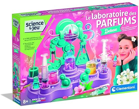 Clementoni - Wissenschafts-Set: Mein Labor für Deluxe-Kosmetika (Parfums, Gesichtscremes – enthält Utensilien + Zutaten, Lernspiele für Kinder – hergestellt in Italien – ab 8 Jahren