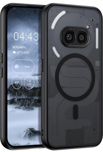 DUEDUE Cover Magnetica per Nothing Phone 2a/2a Plus[Compatibile con MagSafe], Custodia Traslucida Opaca per Nothing Phone (2a) Case con Pulsante metallico Ultra-Sottile TPU Silicone Anti-Scivolo, Nero