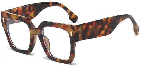 YAMEIZE Square Blue Light Blocking Glasses for Women Men Oversized Vintage Clear Lens Glasses Computer Gaming Glasses(Leopard Clear)