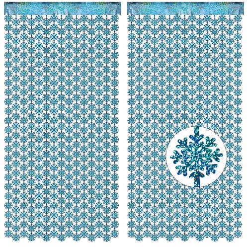 Schneeflocke Lametta Vorhang Blau Glitzer - GREATRIL Luftschlangen Party Vorhang Foil Fotowand Hintergrund Deko für Weihnachten Winter Frozen Gefrorene Geburtstag Party Fenster Deko