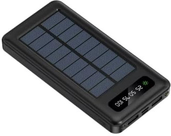 SQUADO Power Bank 20 000 mAh avec charge solaire - Chargeur portable, USB-C, USB pour smartphones, tablettes et ordinateurs portables Câbles intégrés USB, USB-C et Micro USB noir et blanc couleur