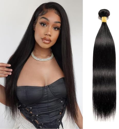 Straight Human Hair Bundles Echthaar Tressen Extensions Sew in Hair Double Weft Weave Natural Black 30cm 100g