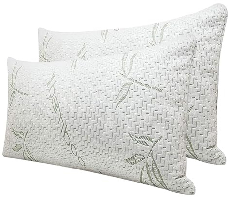 LSC Bamboo Memory Foam Pillow Neck Shoulder Support Hypoallergenic | Antibacterial Removable Cover Side Sleeper Back Sleeper Comfortable Filling Bed Pillow - Pack of 2