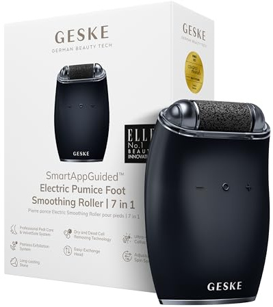 GESKE Electric Pumice Foot Smoothing Roller | 7 in 1 | Elektrische Fußfeile | Bimsstein | Weiche Füße | Effektive Hornhautentfernung | Handliches Design |Für Dein Pediküre-Set