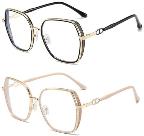 AOOLIA Blaulichtfilter Brille für Damen Herren Metal Frame Anti-Blaulicht Brillen Computer Gaming Ohne Stärke Brille (Schwarz-Gold)