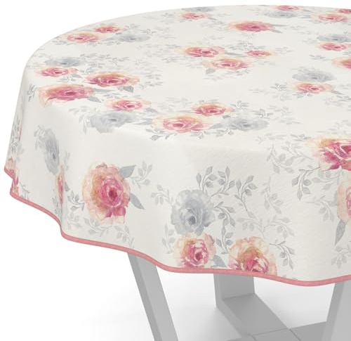 Wachstuchtischdecke Wachstischdecke Wachstuch Tischdecke abwaschbar Gartentischdecke Wasserabweisend Rund 140cm mit Saum (Eingefasst) Rosen