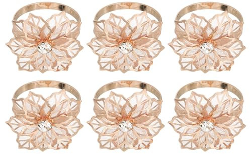 QUARKZMAN 20Pcs Anneaux De Serviette en Métal, Porte-Serviettes De Table en Fleur pour Décoration Adornment Wedding Parties, Banquet, Rose Gold
