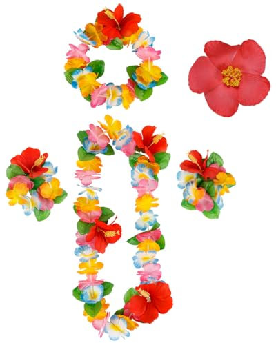 4Pcs Hawaii Kette Blumen Set,Blumenkette Hawaii,Blumen Armband Kette Blumenkranz,Hawaiian Accessoires Damen Party Outfit Deko für Poolparty Beachparty Karneval,Lila