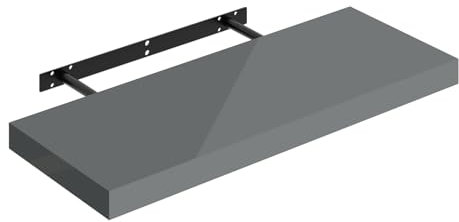 WOLTU Wandregal Regal Wand Schweberegal Regalbrett Wandboard mit Metallhalterung, unsichtbare Montage, für Küche Badezimmer Wohnzimmer Schlafzimmer, aus MDF, Hochglänzend Grau, 60x22,9x3,8 cm