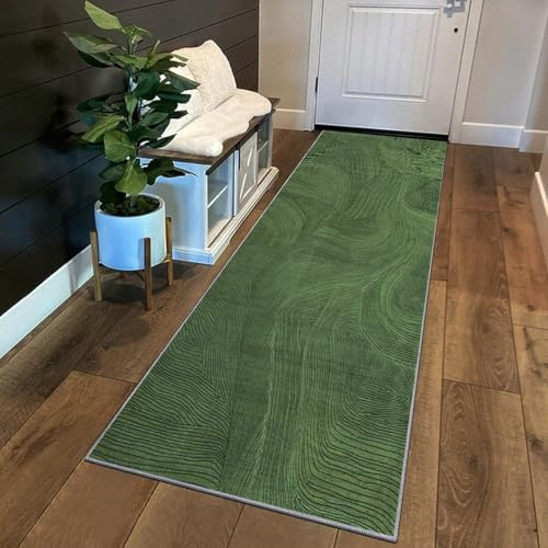 Siunwdiy Langer Teppich Läufer Flur Küche 40x200cm Waschbar TeppichLäufer rutschfest Grün Einfarbiger,Küchenteppich läufer Korridor Teppich Für Küche Bettvorleger Schlafzimmer