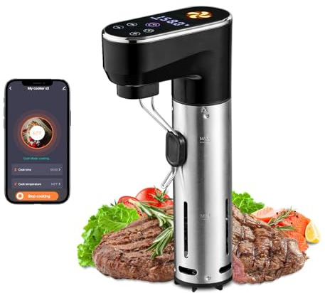 Outohome 1300W Sous Vide Cooker,WIFI Sous Vide Machines,Immersion Circulator,Precision Cooker,Recipes,Accurate Temperature and Time Control,IPX7 Waterproof,Ultra Quiet,Fast Heating,APP Recipes Timer