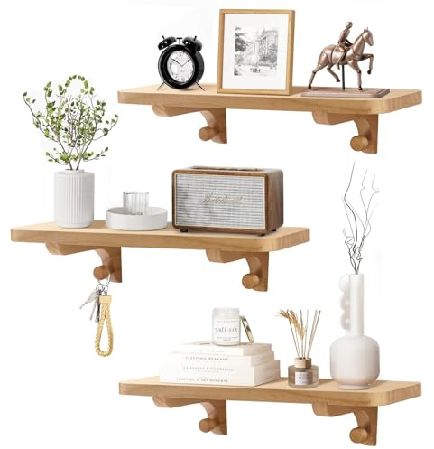 omedecal Wandregal, 40cm 3er-Set Hängeregal Wand Regal Schweberegale Massives Kiefernholz, Regal Wand Regalbrett Wandboard Holz für Schlafzimmer, Wohnzimmer, Küche, Badezimmer - Natürlich
