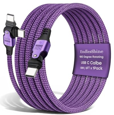 EndlesShine USB C auf USB C Kabel 240W 180° Grad Rotation Typ C [1-Pack 1.8m] PD 3.1 Schnellladekabel Nylon Geflochten USB C Ladekabel für Laptop Tablet Notebook mit Supergeschwindigkeit (Violett)