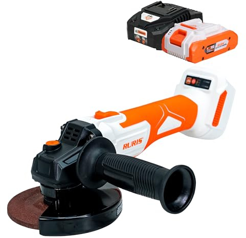 RURIS Meuleuse d’Angle Sans Fil RMX4125 125 mm Moteur Sans Balais, 2 Vitesses, 8500 tr/min, Disque de Ponçage Inclus Kit avec Batterie 20V 4Ah + Chargeur