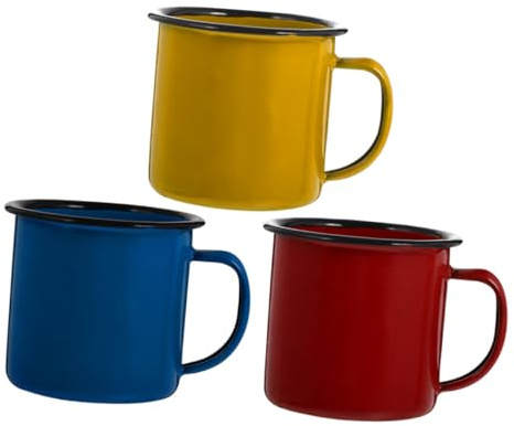 STOBAZA Tazas De Esmalte Coloridas 3 Piezas 6cm Esmalte Asa Estilo Vintage Para Desayuno y Bebidas El Hogar