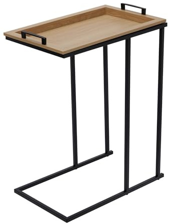 Beistelltisch mit abnehmbarem Tablett, schwarzes Gestell, 45 x 28 x 59 cm