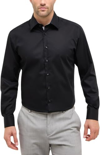 ETERNA Herren Hemd Modern Fit | Langarm | Schwarz | Bügelfrei I Dynamic Cotton l Popeline | 100% Baumwolle | Kentkragen Gr. 40