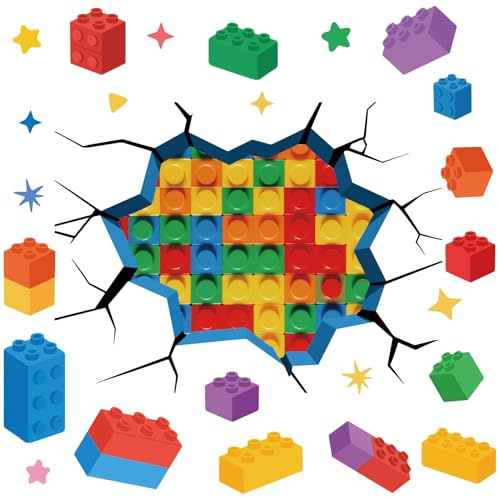 PRESSINART Baustein Wandtattoo Kaputte Wand Aufkleber Bunte Ziegel 3D Kaputtes Design Selbstklebend Vinyl Wiederverwendbar Abnehmbar Wanddekoration Für Zuhause Schlafzimmer Wohnzimmer Spielzimmer