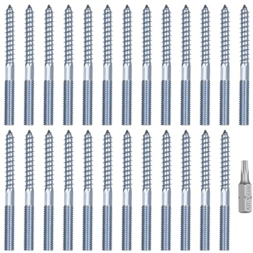24 Stück Stockschrauben M8 x 80mm, Gewindestange Torx Stockschraube M8, Doppelgewindeschrauben, Doppelseitige Dübelschrauben für Rohrschellen Holzverbindungen Holzschrauben Wand, mit Torx-Antrieb