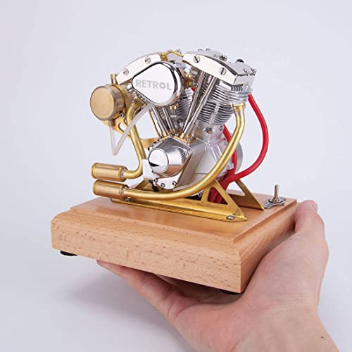 RETROL – Kit de modèle de moteur à vapeur qui fonctionne, moteur à essence 4,2 CC V-Twin 4 temps, échelle 1:5, réplique de moteur de moto à tête de pelle des années 1960 pour démonstration d'éducation
