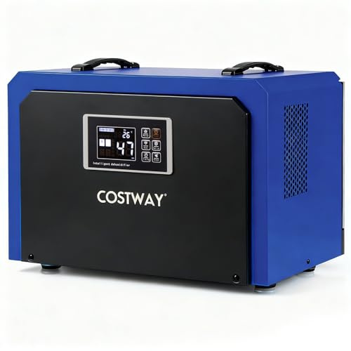 COSTWAY 60L/Day Commercial Dehumidifier, Industrial Air Dehumidifiers Building Dryer with 24H Timer, Auto Defrost, Handle, Drain Hose & Intelligent Protection System, Large Spaces up to 560㎡ (Blue)