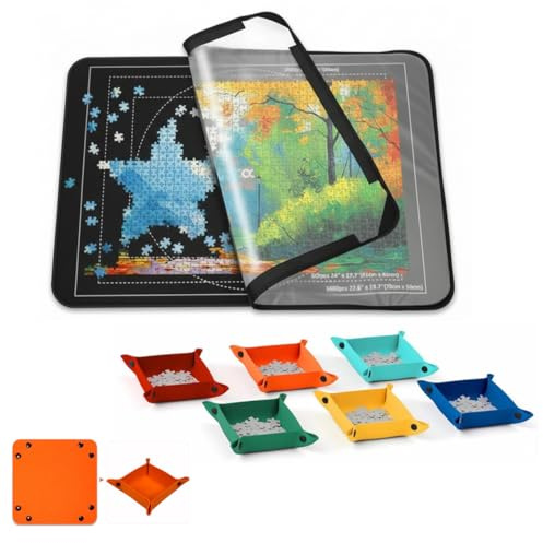 Tilting Jigsaw Puzzle Board with 2-in-1 Designed Stand & Cover,Lightweight Felt Puzzle Table with6 Sorting Trays,1000 Pieces Portable Jigsaw Mat Plateau (Board type, separate storage disk, felt)