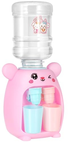 Veemoon Mini Dispensador de Agua Pequeño para Niños Modelo de Fuente de Agua Potable Tamaño Mini Color Rosa Plástico Resistente Juguete de Simulación para Juego Interior y Exterior Doble