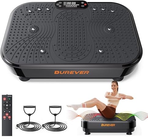 Pedana Vibrante Dimagrante, Vibration Plate Burever 150W, Massaggio Silenzioso ai Piedi, Sviluppo e Modellamento Muscolare, 99 Livelli, 5 Programmi di Allenamento, Telecomando, Fasce Elastiche