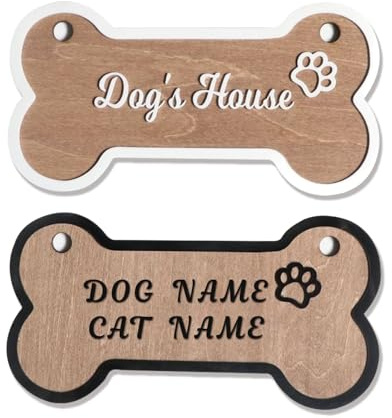 Letrero personalizado para jaula de perro, placa de nombre personalizada para perro, decoración de caseta de perro de madera con forma de hueso, letrero de nombre personalizado para jaula, casa de