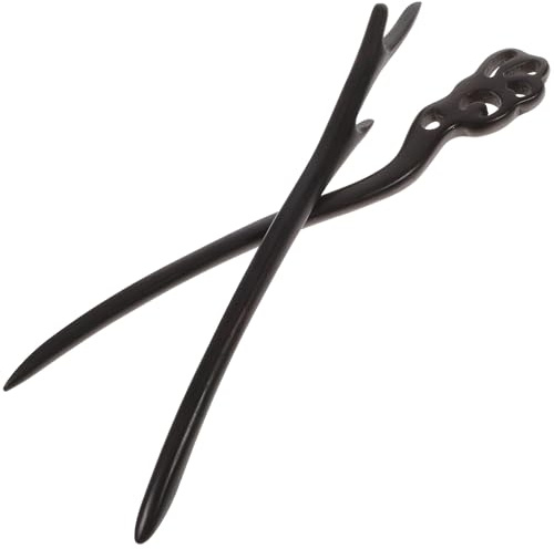 WRITWAA Bâtonnets à Cheveux Style Hanfu Chinois Vintage Lot de 2 en Bois D'ébène Légers et Sûrs à Porter, Accessoires pour Cheveux Longs Lors D'événements