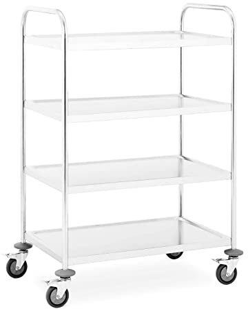 Royal Catering Chariot de Service Desserte Cuisine à roulettes 4 Plateaux RCSW 4 (85x52,5x124cm, capacité de Charge 200 kg, épaisseur des étagères 3cm, écart Entre Les Niveaux 27 cm)