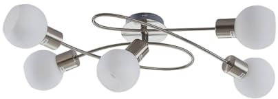 Lindby Deckenlampe Glas Metall, Deckenstrahler Strahler 5x E14 max. 40W ohne Leuchtmittel Deckenleuchte nickel matt Lampe Wohnzimmer Küchenlampe
