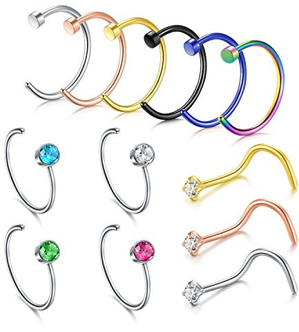Zolure 13stk 16 Gauge Nasenring Nasenstecker Nasenpiercing Ring Set 316L Chirurgenstahl Piercing Schmuck