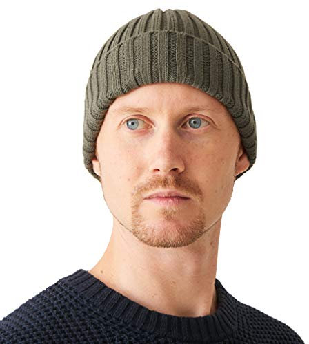 CHARM Herren Fisherman Beanie 100% Baumwolle Damen Strick Beanie Mütze Klassisches Einfaches Design Gerippt Slouch Hut Khaki