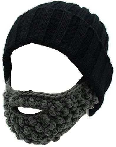 YEKEYI Lustige Wintermütze mit falschem Bart und abnehmbarem Bart Beanie, handgestrickte Mütze, Schwarz , Einheitsgröße