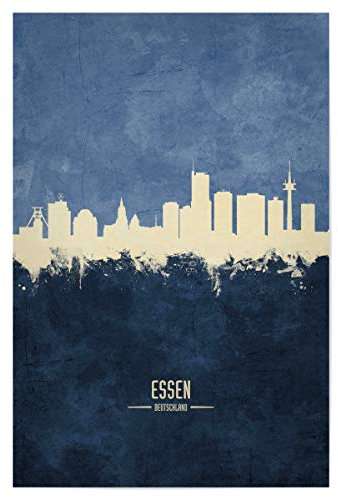 artboxONE Poster 45x30 cm Städte Essen Skyline Navy hochwertiger Design Kunstdruck - Bild Essen Essen Germany
