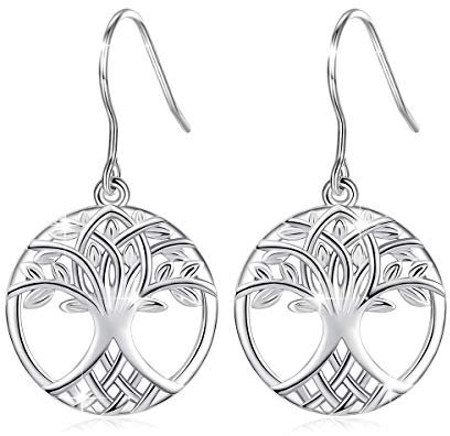 AEONSLOVE Ohrringe Silber 925 Damen Hängend Lange Groß Keltischer Lebensbaum Familie Modeschmuck Muttertagsgeschenk Schmuck Geschenk für Mama Mutter Frauen Mädchen Oma Freundin