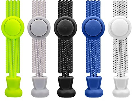 AIXMEET 5 Pares Cordones Elásticos para Zapatillas, Cordones de Zapatos para corredores, los mayores, los niños o para personas con movilidad reducida (5 pares (Verde+ gris+negro+ azul + blanco))