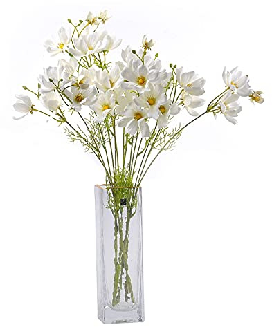 cn-Knight 6pcs Künstliche Wildblumen Kosmos,58cm Langer Stiel Coreopsis für Hochzeit Brautschmuck Blumenstrauß DIY,Heimdekoration,Tafelaufsätze,Weiß