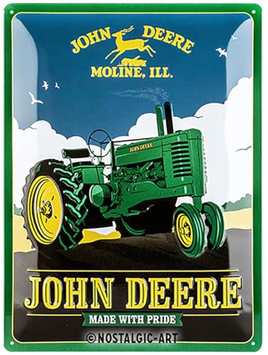 Nostalgic-Art 23275 Retro Blechschild John Deere – Made With Pride – Geschenk-Idee für Traktor-Fans, aus Metall, Vintage-Design zur Dekoration, 30 x 40 cm