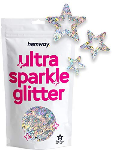 Hemway Ultra Sparkle Glitter - Hollow Star | Silver Holographic Metallic Flake Sequins for Resin & Epoxy Crafts | Craft Supplies for Tumblers, Festival, Face, Body, Eye & Nail Art Decoration | 50 g