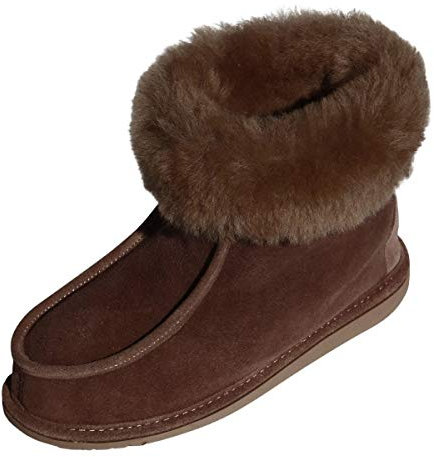 Damen & Herren Lammfell Hausschuhe Adam Fellschuhe aus Merino Schaffell Echtleder sehr warm und atmungsaktiv Schuhgröße 45, Farbe Braun