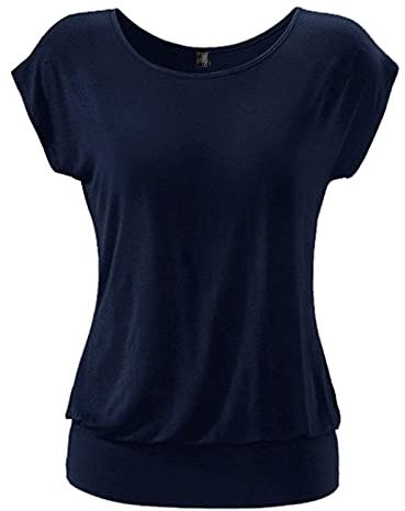 TrendiMax Damen T-Shirt Kurzarm Sommer Shirt Allover Druck Strech Bluse Casual Oberteil Basic Tops, Blau, XL