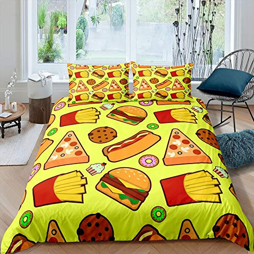Tbrand Keks gelb Bettwäsche-Set Lebensmittelmuster nach amerikanischer Art Bettwäsche Set 135x200cm Pizza, Pommes Frites, Burger Fast